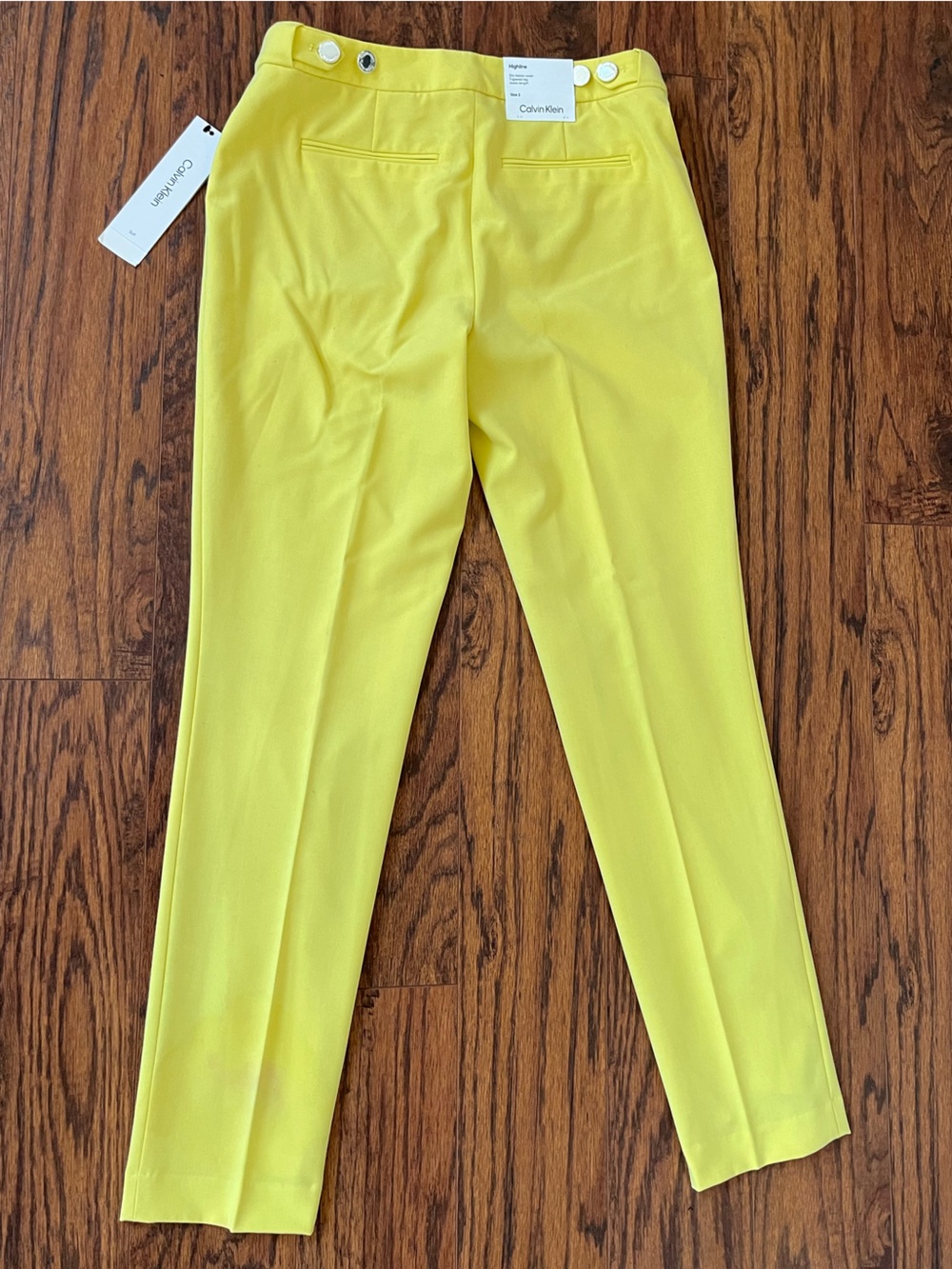 CALVIN KLEIN BRIGHT YELLOW TAILORED PANTS | SLIM ANKLE TROUSERS | SIZE 2 | NWT - Picture 7 of 12